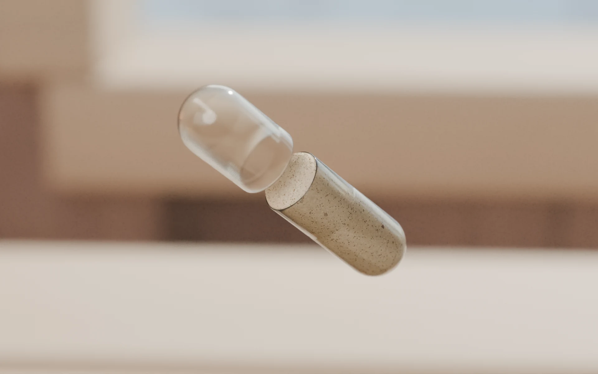 One Sweatmate capsule, opened, showing its botanical powder